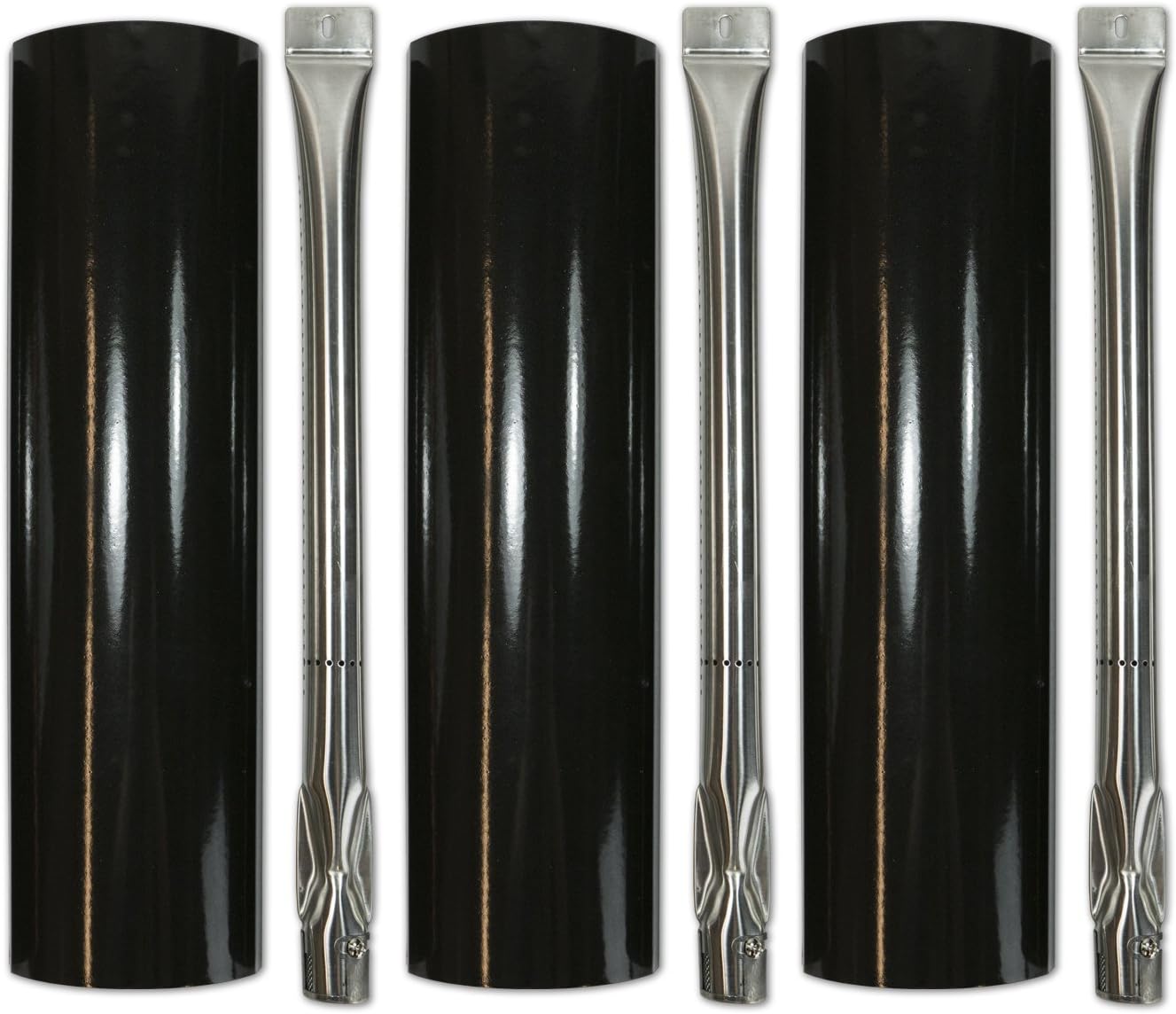 Premium Grill Parts Replacement Kit for Kenmore and Master Forge Grills - 3 pack of stainless steel burners and porcelain steel heat plates