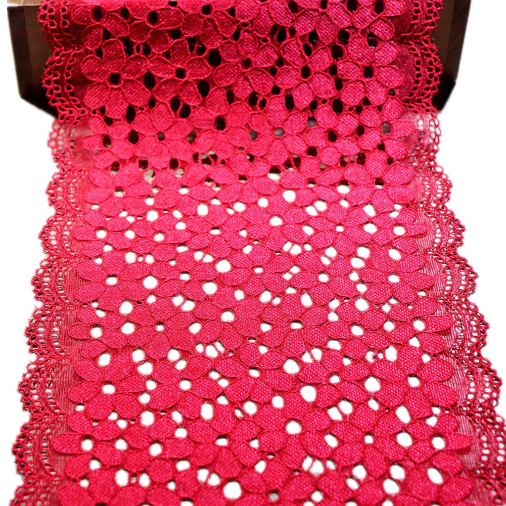 5 Yards Forget-me-not Floral Lace Ribbon Stretchy Embroidered Tulle Lace Trimming Fabric Width 18cm for Hair Accessories Sewing Crafts Wedding Party Decorations (Red)