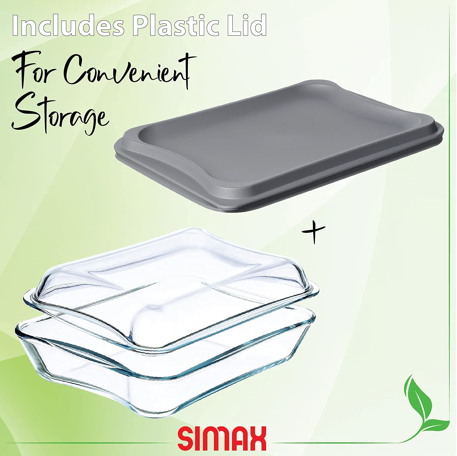 Simax Exclusive Clear Rectangular Glass Roaster | Includes Glass and Plastic Lid, Heat, Cold and Shock Proof, Made in Europe, 2.6 Quart
