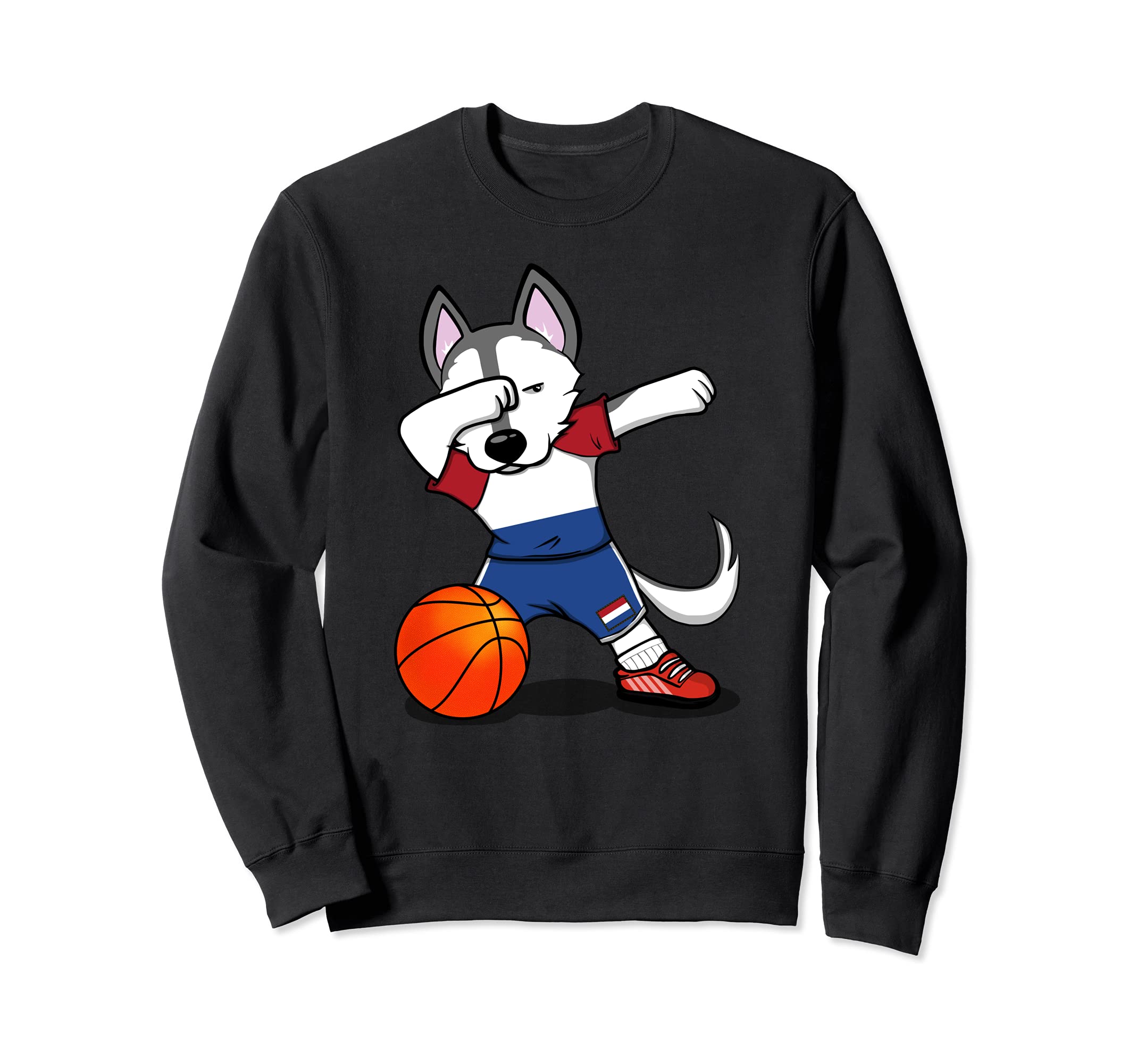 Dabbing Husky Netherlands Basketball Fans Jersey Dutch Flag Sweatshirt