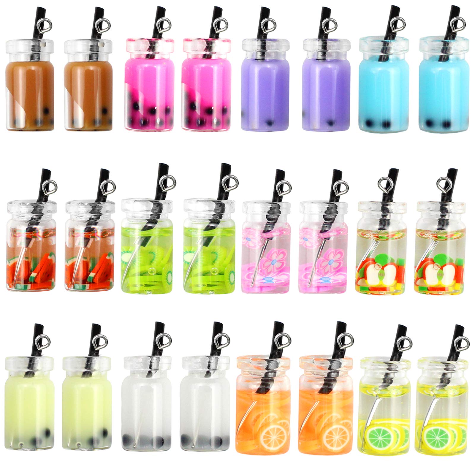 Baven 24 Pcs Milk Tea Charms Resin Imitation Glass Bottle Bubble Tea Resin Pendants Cute Craft Decorative Accessories for DIY Jewelry Key Chains Phone Case Making (Mixed Color)