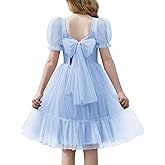 Arshiner Girls Dresses Tulle Bow Tie Back Puff Sleeve Party Holiday Spring Summer Dress for 6-16