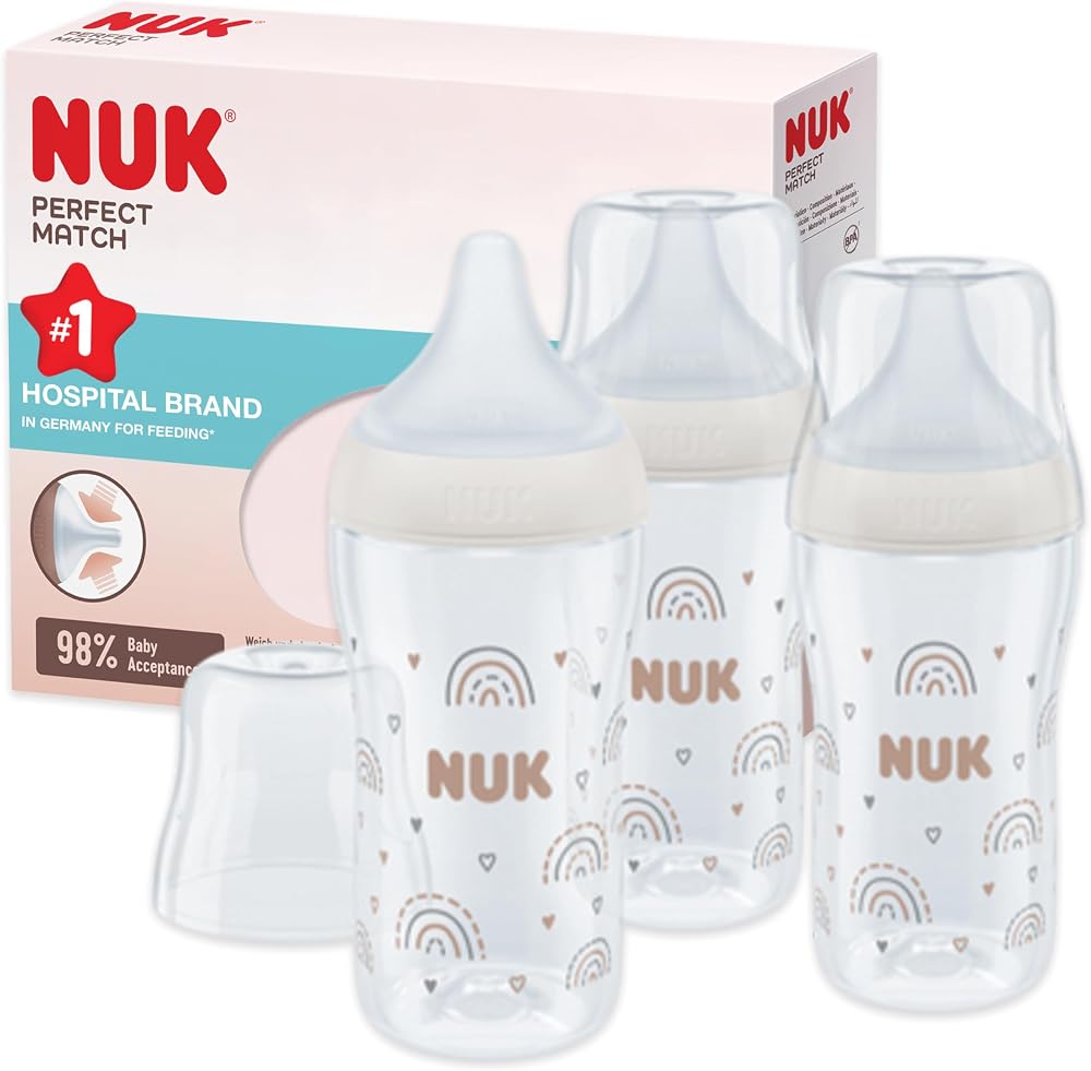 NUK Perfect Match Baby Bottles Set 3+ Months 260 ml Anti Colic Rainbow 3 Count