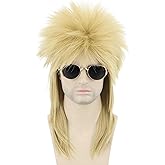 LeMarnia Blonde Spiked Mullet Wigs for Men and Women 80s Heavy Metal Punk Rocker Wigs Halloween Costumes Funny Wig
