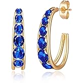 EVEVIC Austrian Crystal Open Half Hoop Chunky Gold Earrings for Women 14K Gold Plated Hypoallergenic Jewelry Gift