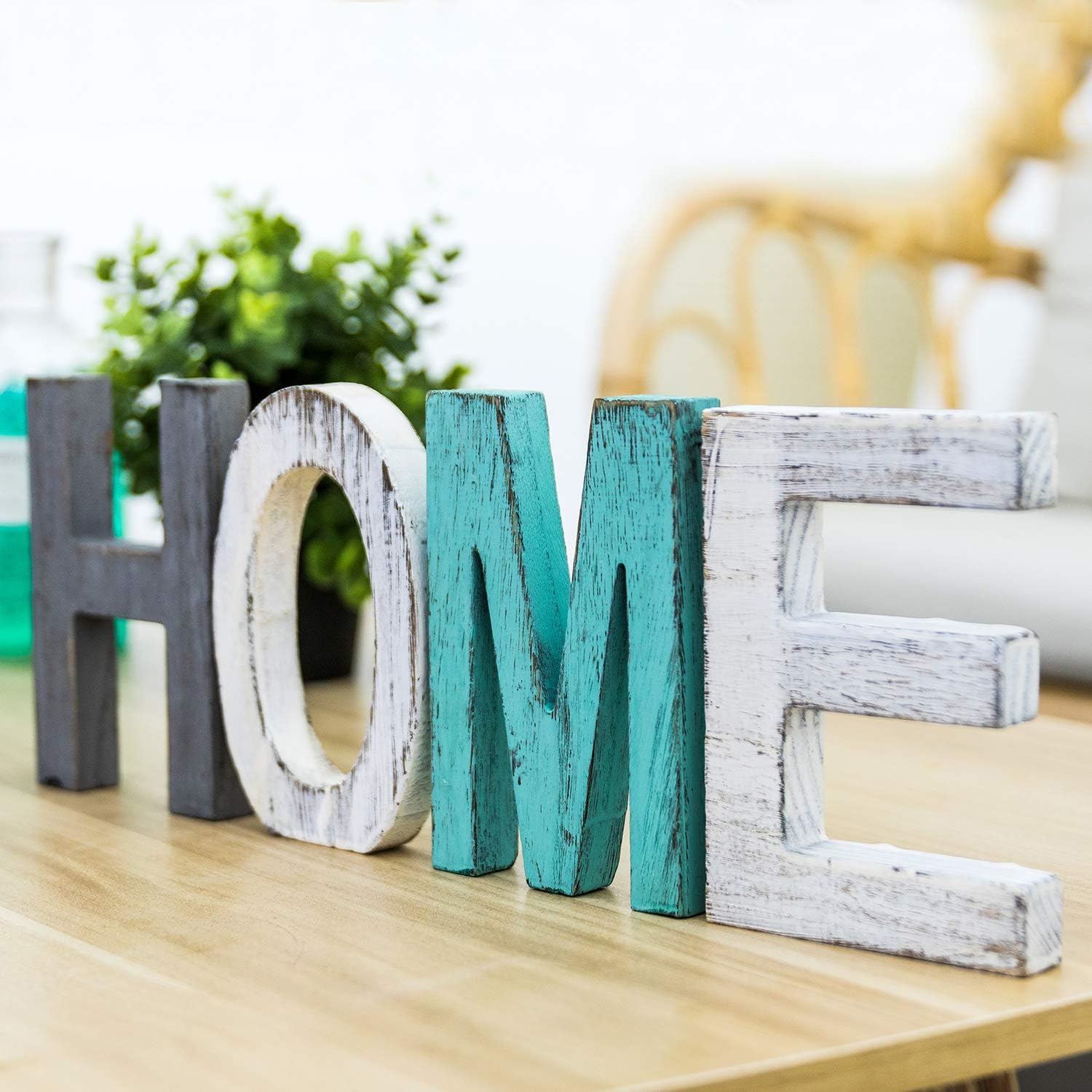 Y&Me Rustic Wood Home Sign, Decorative Wooden Block Word Signs, Freestanding Wooden Letters, Rustic Home Signs for Home Decor, 16.5 x 5.9 Inch, Multicolor: Home & Kitchen