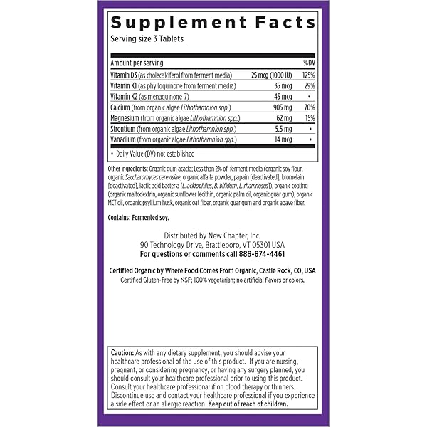 NEW CHAPTER CALCIUM SUPPLEMENT – BONE STRENGTH ORGANIC CALCIUM WITH MAGNESIUM, VITAMIN D3+K2, 70+ TRACE MINERALS FOR BONE HEALTH, GLUTEN FREE, EASY TO SWALLOW SLIM TABLETS – 180 COUNT