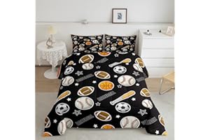 Baseball Football Comforter Set Twin Size Kids Ball Games Sports Bedding Set 2pcs Cartoon Rugby Star Bat Pattern Quilted Duve