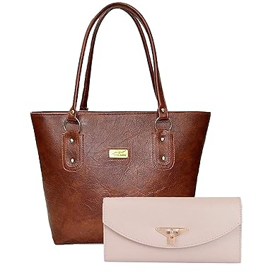 Flora Premium PU Leather Womens Handbag And Clutch Combo Of 2 (BrownWhite_FLORA-153)