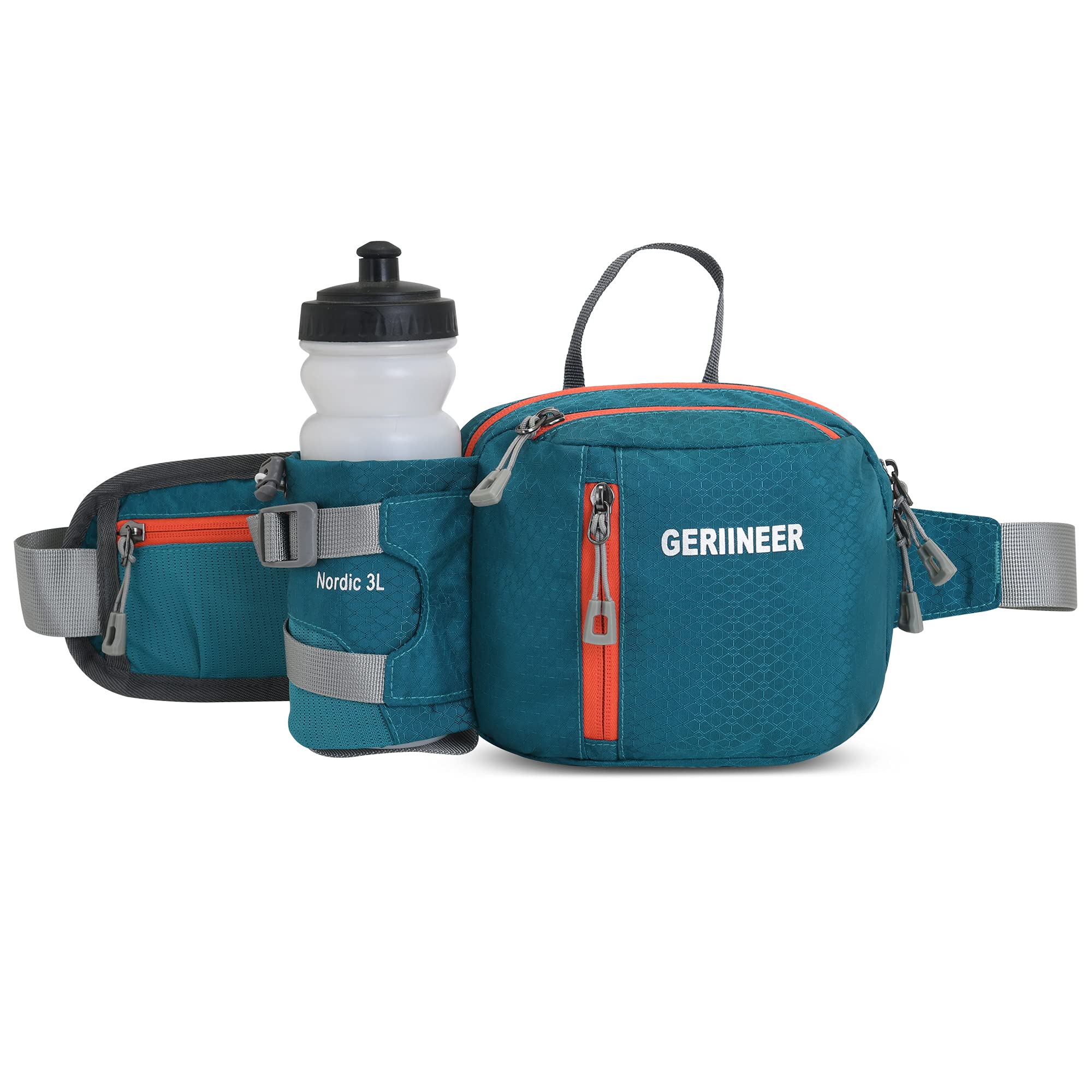 GERIINEER Bumbags with Bottle Holder Waterproof Fanny Packs Plus Size Bum Waist Bag for Dog Walking Climbing Hiking Travel Cycling Outdoor Sport (Dark Green)