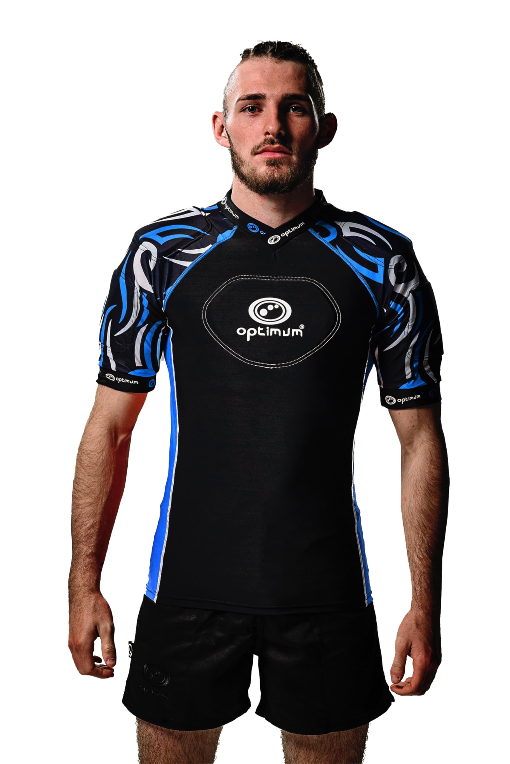 Optimum Word Rugby Approved Razor Protective Top for Adults & Kids – Lightweight Unisex EVA Padded Shirt for Rugby, Breathable Lycra Compression Fit - Black/Blue/Medium