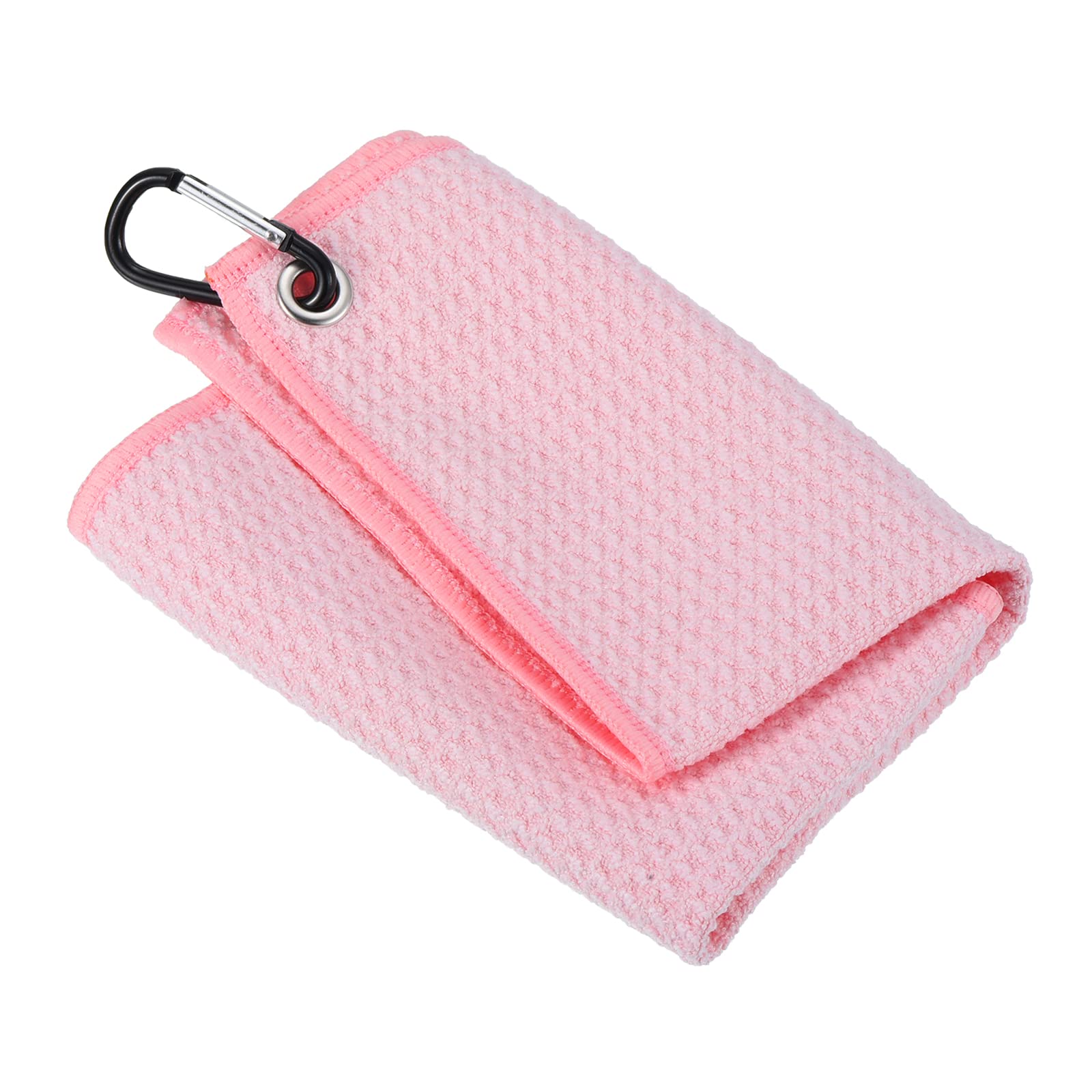 PATIKIL 12"x12" Tri-Fold Golf Towels, Waffle Pattern Towels Soft Fiber Strong Water Absorption with D Clip for Golf Lovers, Pink