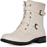 Wild Diva Timberly Women's Fashion Lace Up Buckle Knee High Combat Boots
