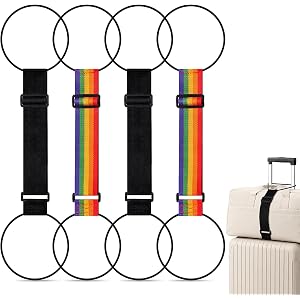 Adjustable Luggage Connector Straps, 4 Pack Luggage Straps for Suitcases | 2 Standard + 2 Oversized Elastic Rings, Durable, W