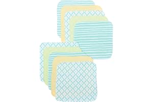 Spasilk Washcloth Wipes Set for Newborn Boys and Girls, Soft Terry Washcloth Set, Pack of 10, Green Diamonds