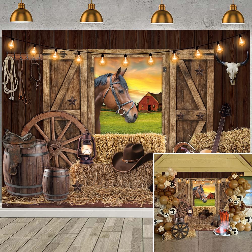 Western Cowboy Backdrop Wild West Rustic Wooden House Barn Photography Background for Kids Adults Cowboy Theme Baby Shower Party Decorations Banner (8X6ft (240x180cm))