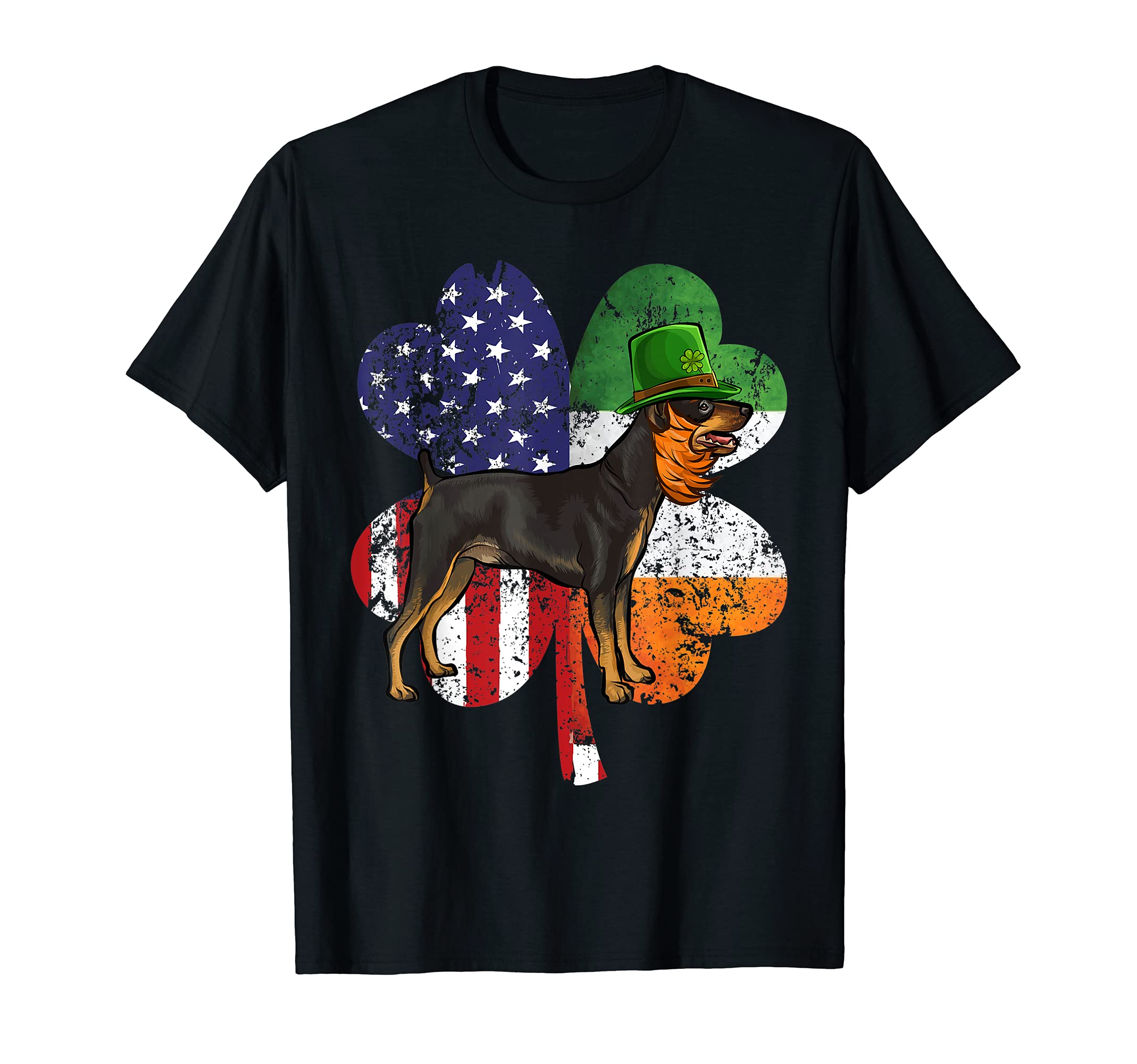 St Patricks Day Irish American Flag Miniature Pinscher Dog T-Shirt