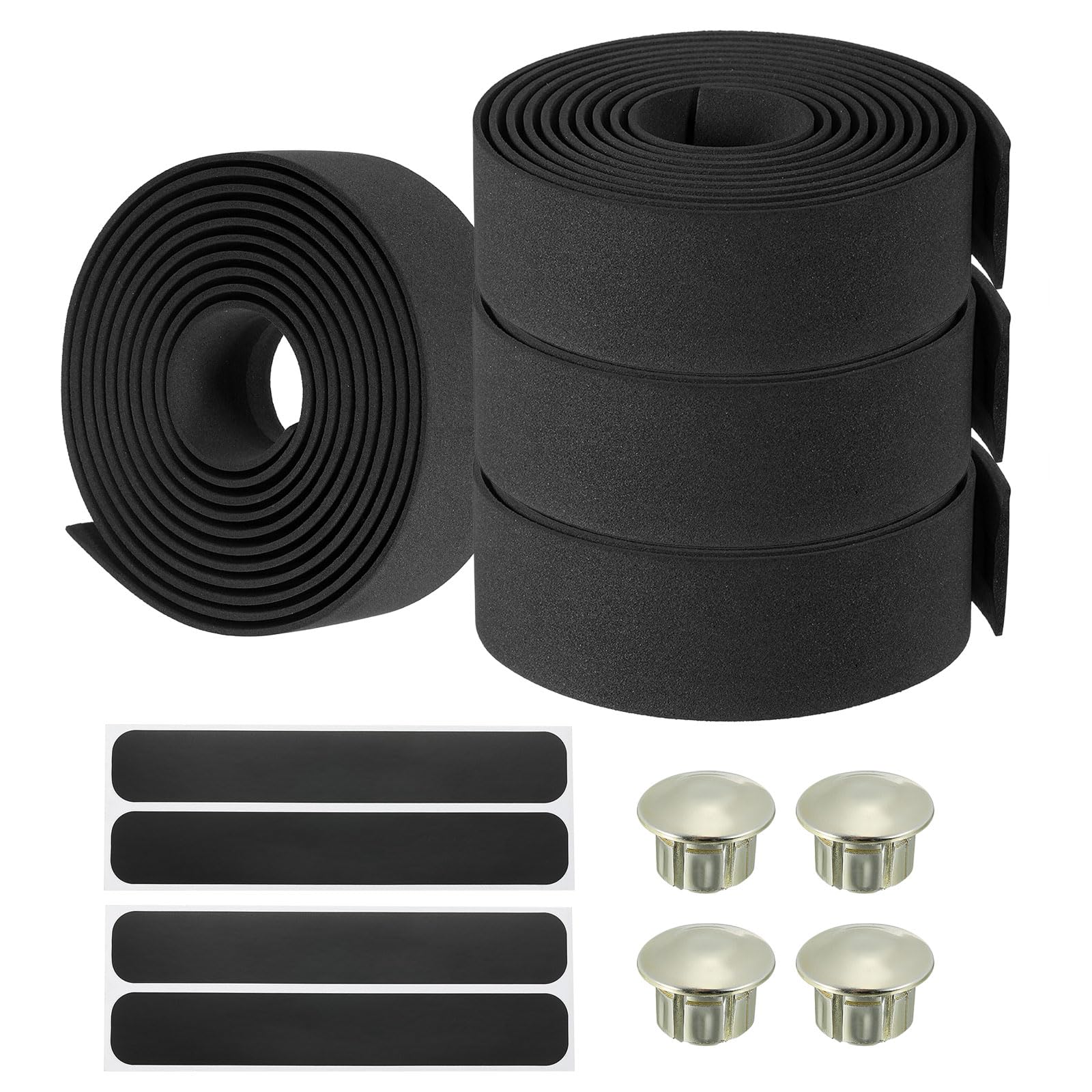 PATIKIL Bike Handlebar Tape, 4 Pack EVA Handle Grip Wraps Non-Slip Bicycle Bar Tape with Black End Plugs for Racing Bicycles, Black