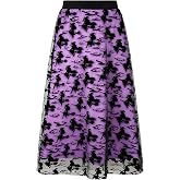 Women's Halloween Tulle Midi Skirt, Flocked Print Witch Costume Skirt | Halloween Tulle Skirt With Flocked Print, Double-Layer Mesh, and Elastic Waist. Perfect for Witch Costumes and Parties