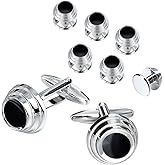 Black Cufflinks and Tuxedo Shirt Studs Set for Men - Wedding Business Parties Cuff Links in Gift Box