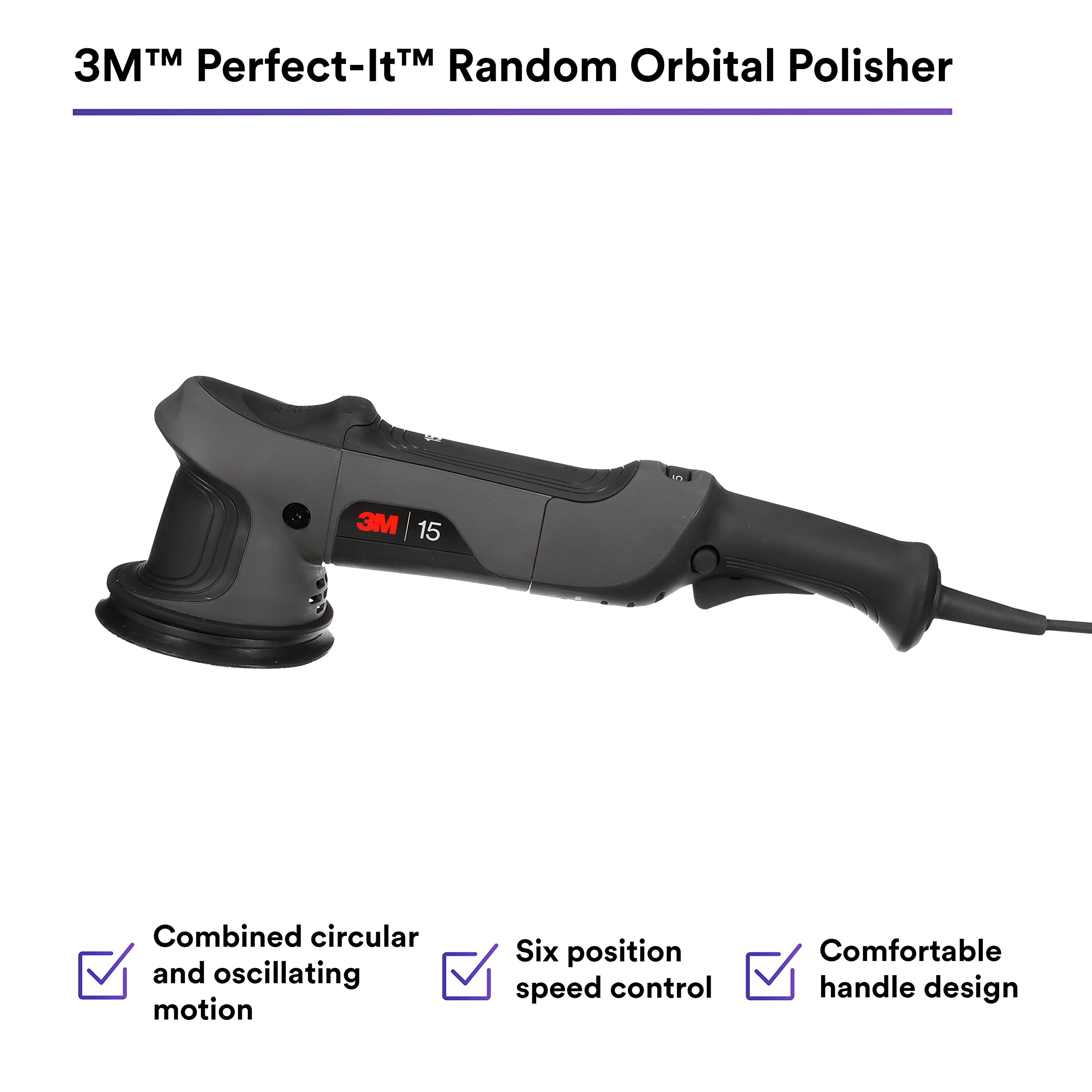3M Perfect-It Random Orbital Polisher, 34100, 15mm, 120V/60Hz, Variable Speed Control for Automotive Refinishing, Refining, Polishing
