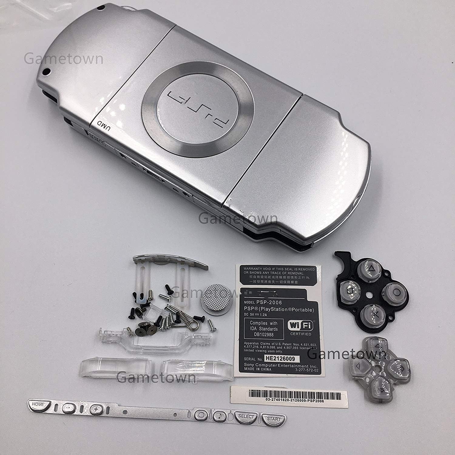 New Replacement PSP 2000 Console Full Housing Shell Cover Case with Buttons Screws Set -Silver