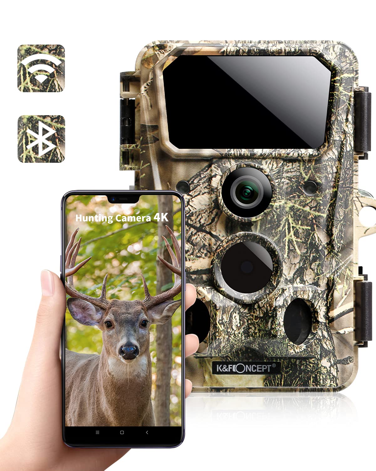 K&F CONCEPT 4K 30MP WiFi Wildlife Camera, No Glow Night Vision, Motion Activated Garden Game Camera, Waterproof Hunting Camera for Outdoor Hunting Bird Watching Nature Scouting Farm Monitoring