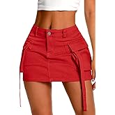 ELLEVEN High Stretch Denim Cargo Skirt for Women, Low Waist Y2k Mini Jean Skirt Cute Skirt with Pockets