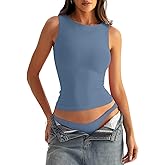 Eachyes Womens Boat Neck Seamless Tank Tops Sleeveless Double Layering Shirts Basic Going Out Tops Summer Outfits