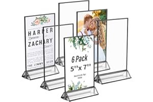 Ayuanb 5x7 Inch Acrylic Sign Holder with Black Borders, 6 Pack Black Picture Frames for Wedding, Double Sided Table Number Holders Menu Holders, Acrylic Stands for Display, Restaurant Signs