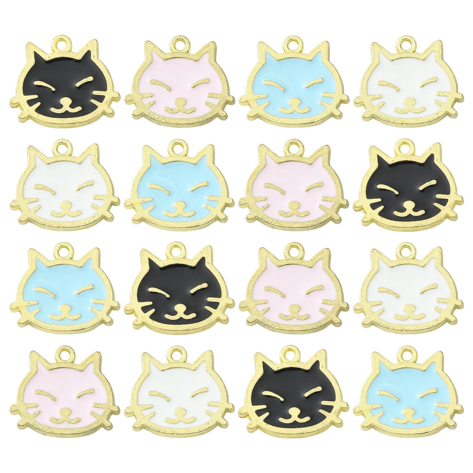 Stiesy 40Pcs 4 Colors Enamel Cat Charms Pendants Kawaii Kitten Charm Cute Animal Dangle Charms for Jewellry Making Bracelets Crafting