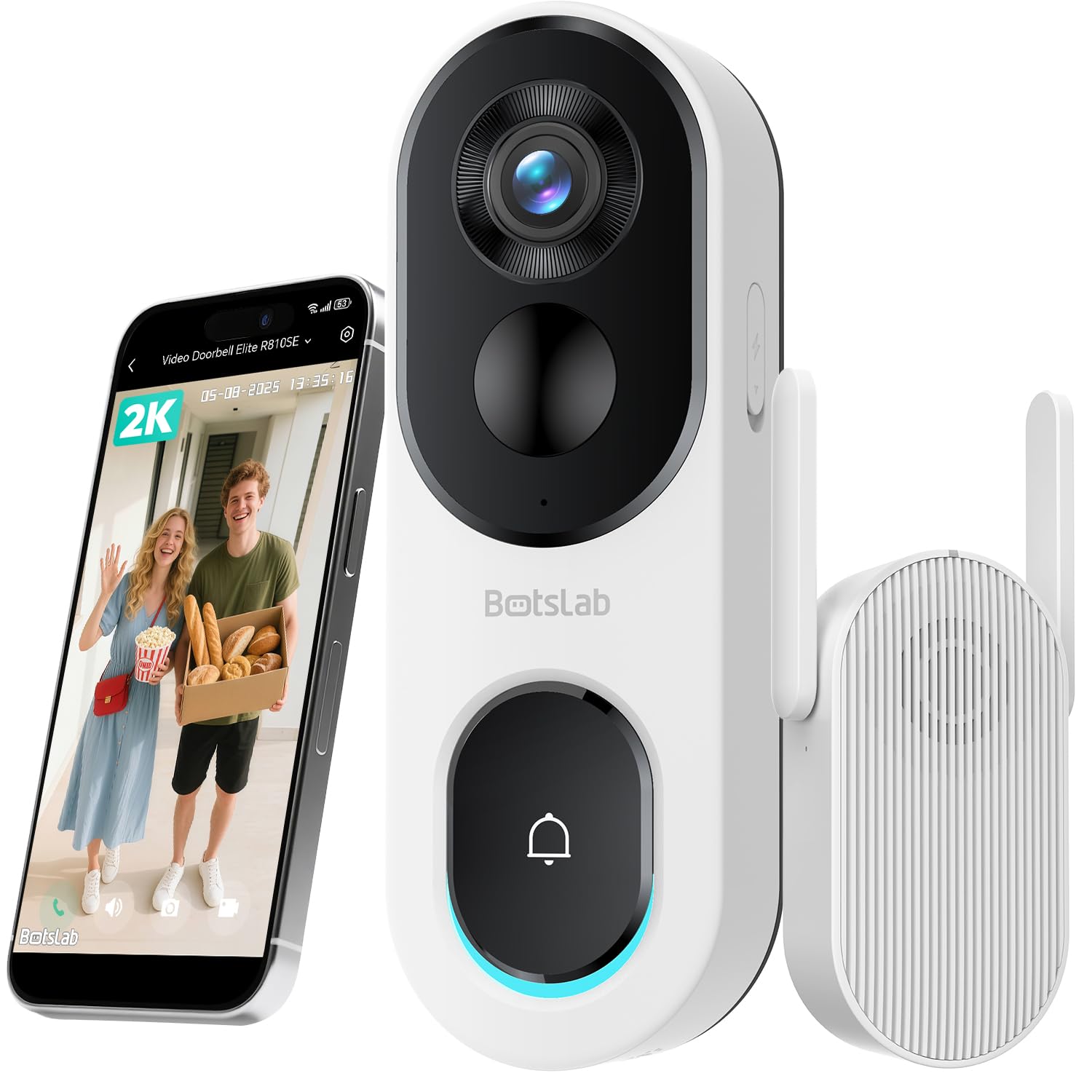 Photo 1 of ***(PARTS ONLY/ LOCKED/ NON FUNCTIONAL)***BOTSLAB 2K Doorbell Camera Wireless, 180° Head-to-Toe View, No Monthly Fee, Video Doorbell with 2-Way Audio, Human Detection, 5200mAh Battery, 2.4Ghz WiFi