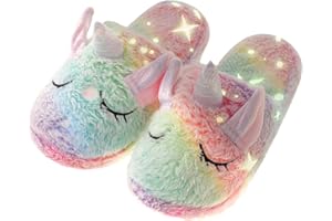 HIBCIGA Kids Fuzzy Slippers for Girls Boys Unicorn Glow in the Dark Plush Fleece Warm Indoor Shoes
