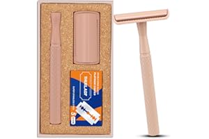 THURLADY Double Edge Safety Razor for Women, Single Blade Razors for Women, with 5 Platinum Coating Stainless Steel Double Edge Safety Razor Blades, Reusable 1 Blade Razor, Plastic Free, Beige