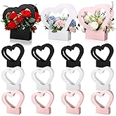 Sinmoe 12 Pcs Valentines Heart Shaped Boxes for Flowers Valentines Flower Gift Bag Wedding Empty Bouquet Gift Bags with Handle Folding Basket for Bridal Baby Shower Party Supply(Black, Pink, White)