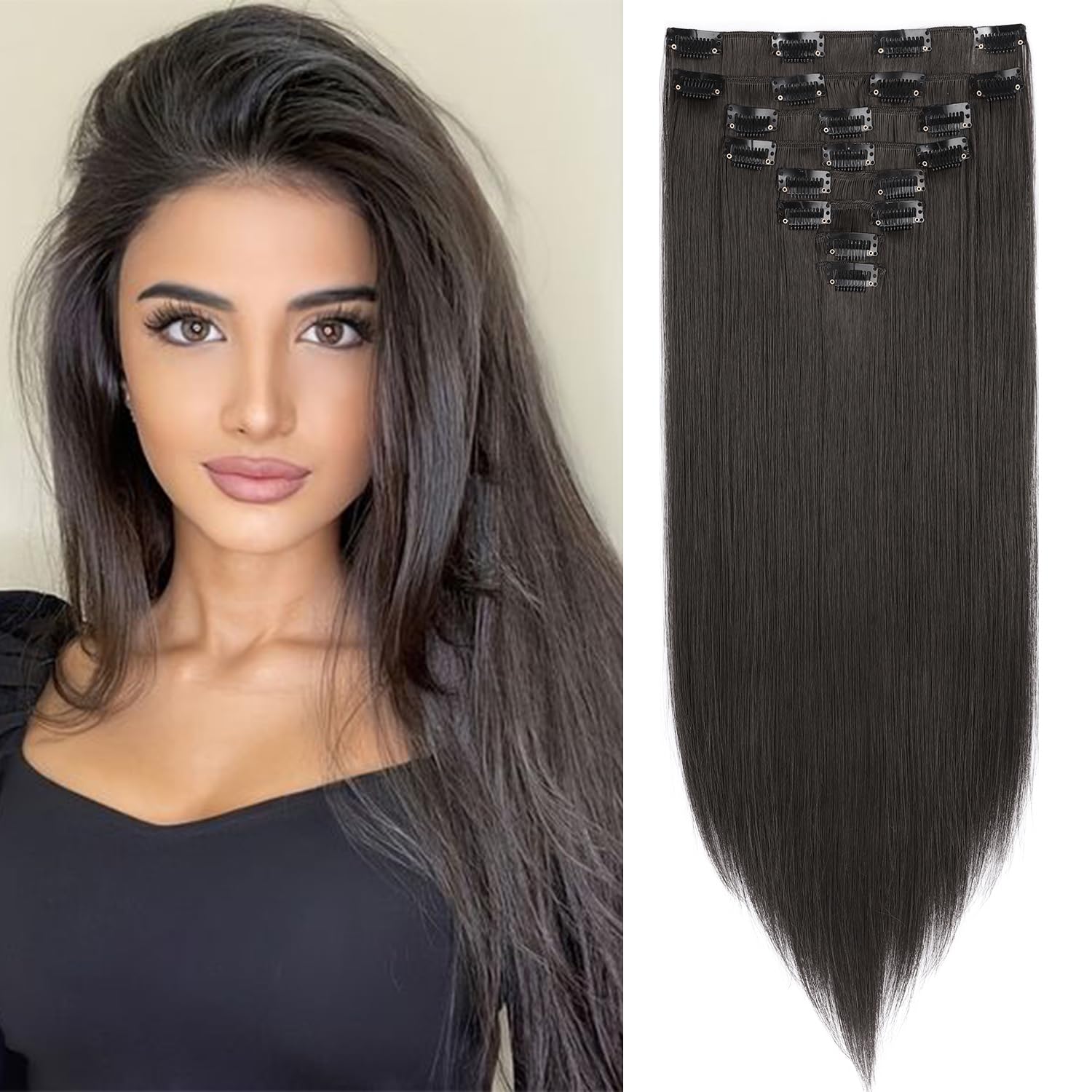 Mscat 20 Inch Clip in Hair Extensions 8Pieces/Set Dark Brown Straight Hair pieces hair extensions Natural Soft Synthetic Hairpieces for Women(4#)