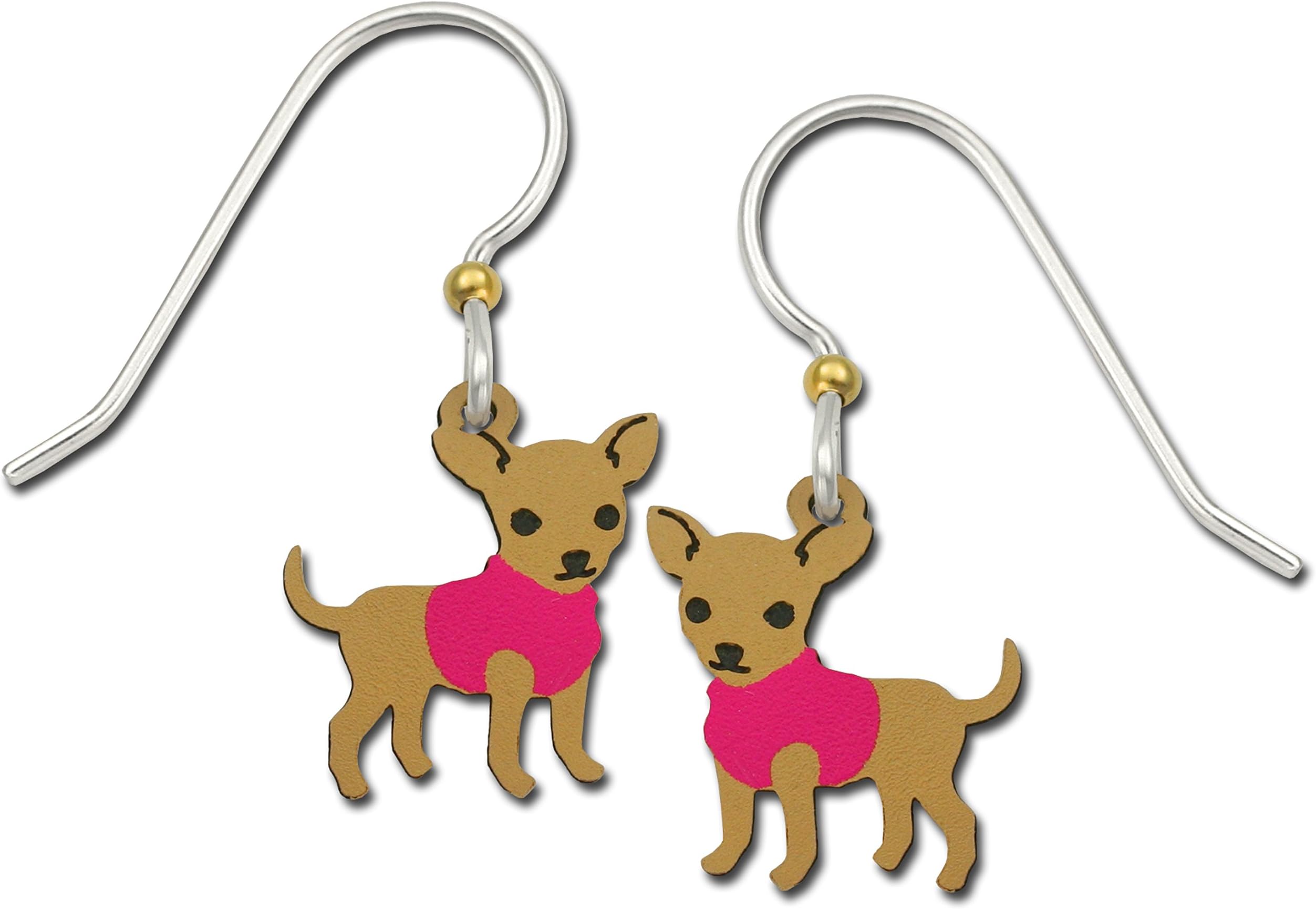 Sienna Sky Chihuahua Puppy Dog in Pink Sweater Earrings with Gift Box Made in USA