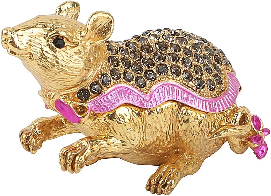 MICG Bejeweled Rat Mouse Animal Mascot Figurine Statue Trinket Jewelry Box Hand-Painted Collectible Ring Holder (Grey Diamond)