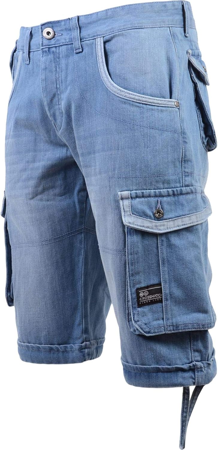 crosshatch denim cargo shorts