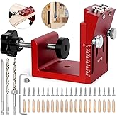 Pocket Hole Jig Kit, Adjustable Aluminum Pocket Hole System, Portable Screw Jig Set Guides Joint Carpentry Locator Woodworking Tools with Wooden Hole Plugs