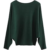 GABERLY Boat Neck Batwing Sleeves Dolman Knitted Sweaters and Pullovers Tops for Women