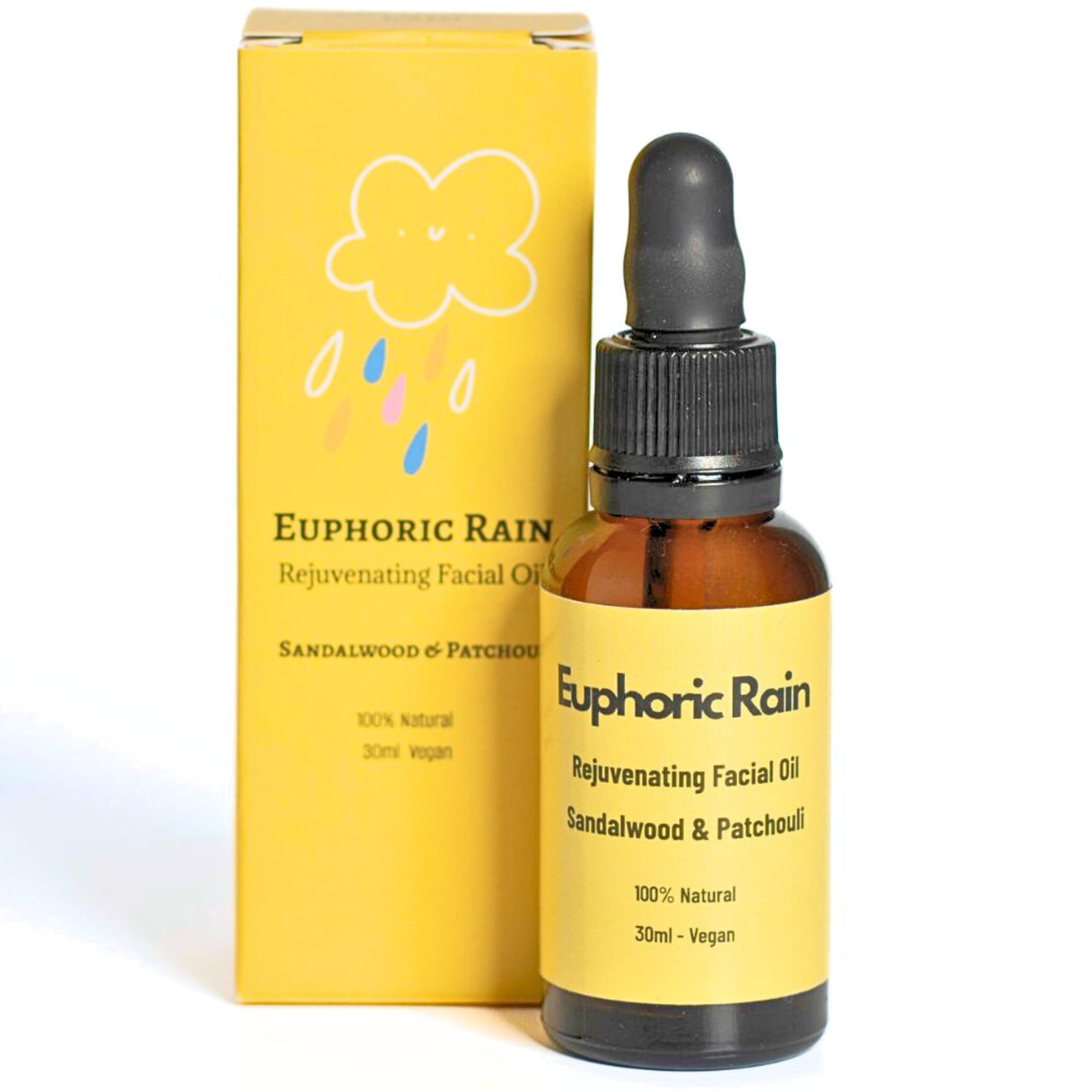 Euphoric Rain Facial Oil | 100% Natural | Vegan | Hydrating Face Oil | Rejuvenating | Handmade in the UK | Increases Collagen production | Protects skin from Acne | Anti-ageing | Anti-wrinkle | 30ml