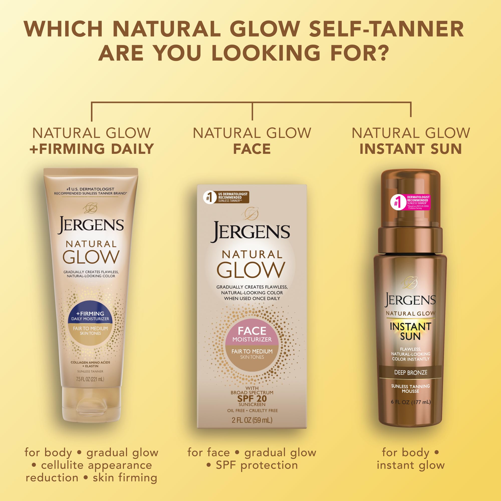 Jergens Natural Glow +Firming Self Tanner Body Lotion, Fair to Medium Skin Tone, Sunless Tanning Moisturizer with Collagen and Elastin. Helps to Visibly Reduce Cellulite, 7.5 Fl Oz