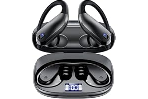 Wireless Earbuds Bluetooth 5.3 Sport Headphones with Earhooks,IPX7 Waterproof Earphones,48H Playtime Earbuds,Lightweight 7.8g,Noise Cancelling Mic Bluetooth Headphones for Running & Workout-Black