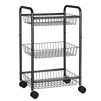 SONGMICS 3-Tier Rolling Cart with Lockable Baskets and Handles