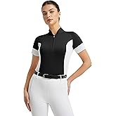 FitsT4 Sports Womens Short Sleeve Equestrian Shirts UPF50+ Horse Riding Shirts Breathable Rider Tops Half Zip