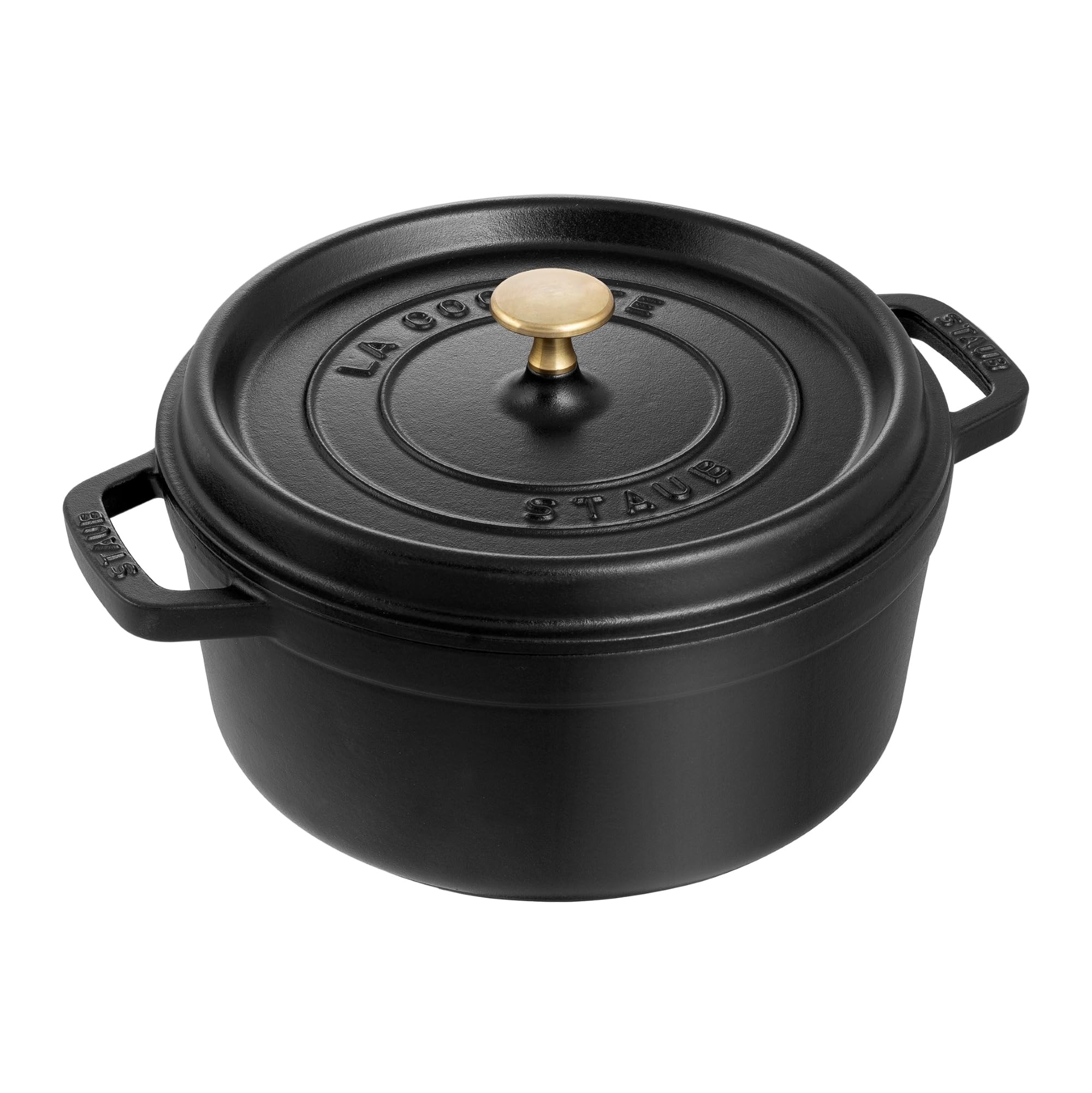 STAUB Cast Iron Dutch Oven 4-qt Round Cocotte, Made in France, Serves 3-4, Matte Black