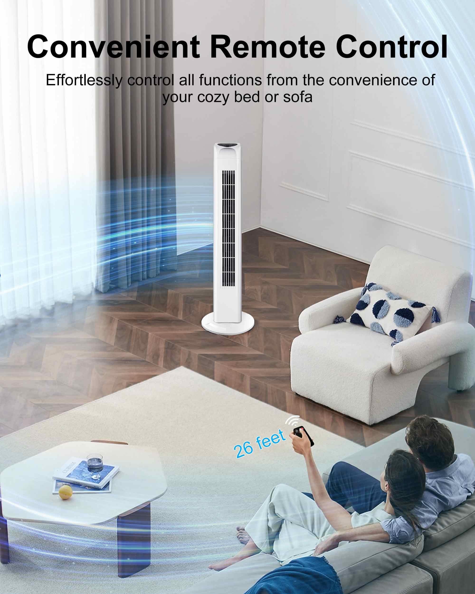 Uthfy Oscillating Bladeless Tower Fan with Remote, Quiet Cooling Portable, Electric Standing Floor Fan with 3 Wind Speeds 3 Modes for Bedroom,Indoor,Office and Home Use, 30
