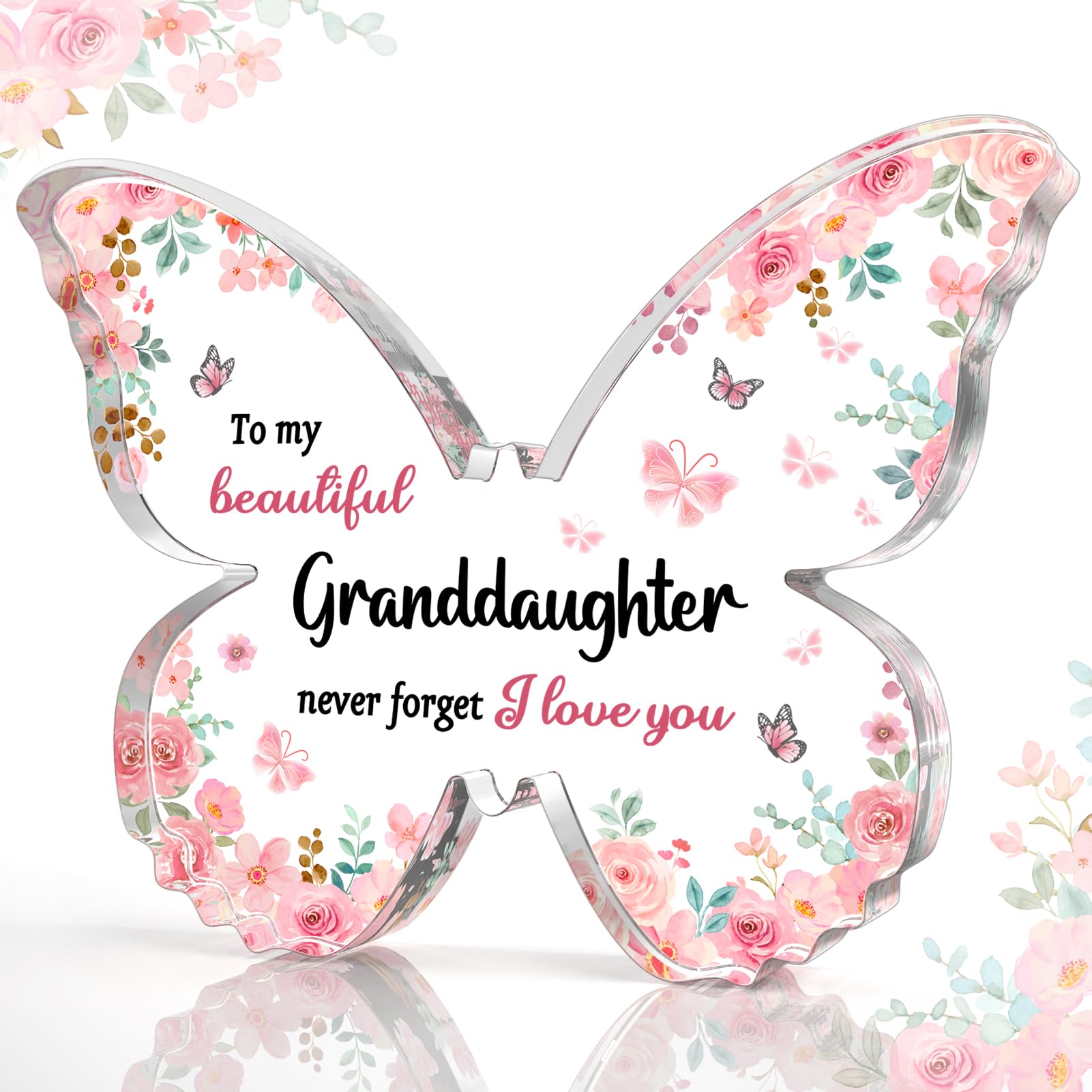 Photo 1 of GiftyTrove Granddaughter Gifts from Grandma - 5x3.8x0.6 Inch Butterfly-Shaped Acrylic Plaque Decor - Mothers Day Valentines Christmas Birthday Gift for Granddaughter