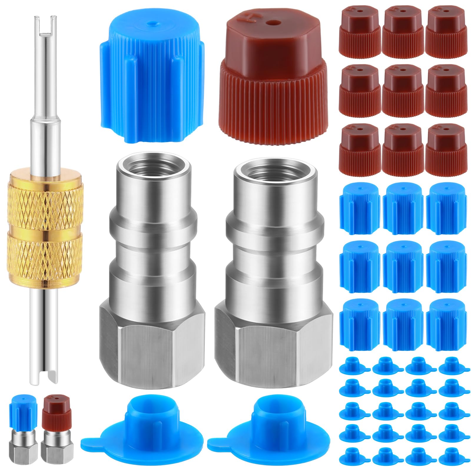 Photo 1 of Yaocom R22 to R134a A/c Retrofit Fitting Adapter Kit, R12 R22 to R134a Conversion Adapter Kit for A/c Air Conditioner Refrigerant System Compatible with 1/4 SAE Thread(Silver)